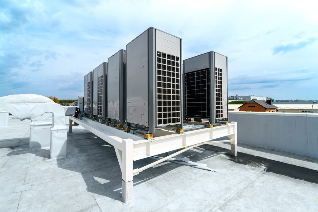Factory-new VRF equipment on a rooftop